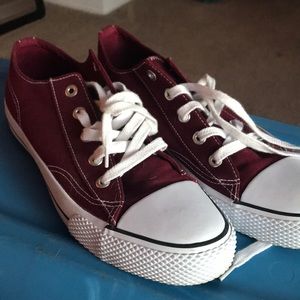 Maroon and white air walk sneakers